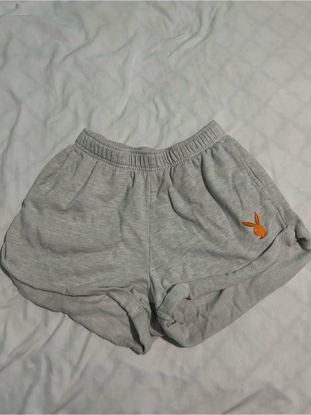 Playboy Women's Gray Lounge Shorts with Orange Bunny Logo